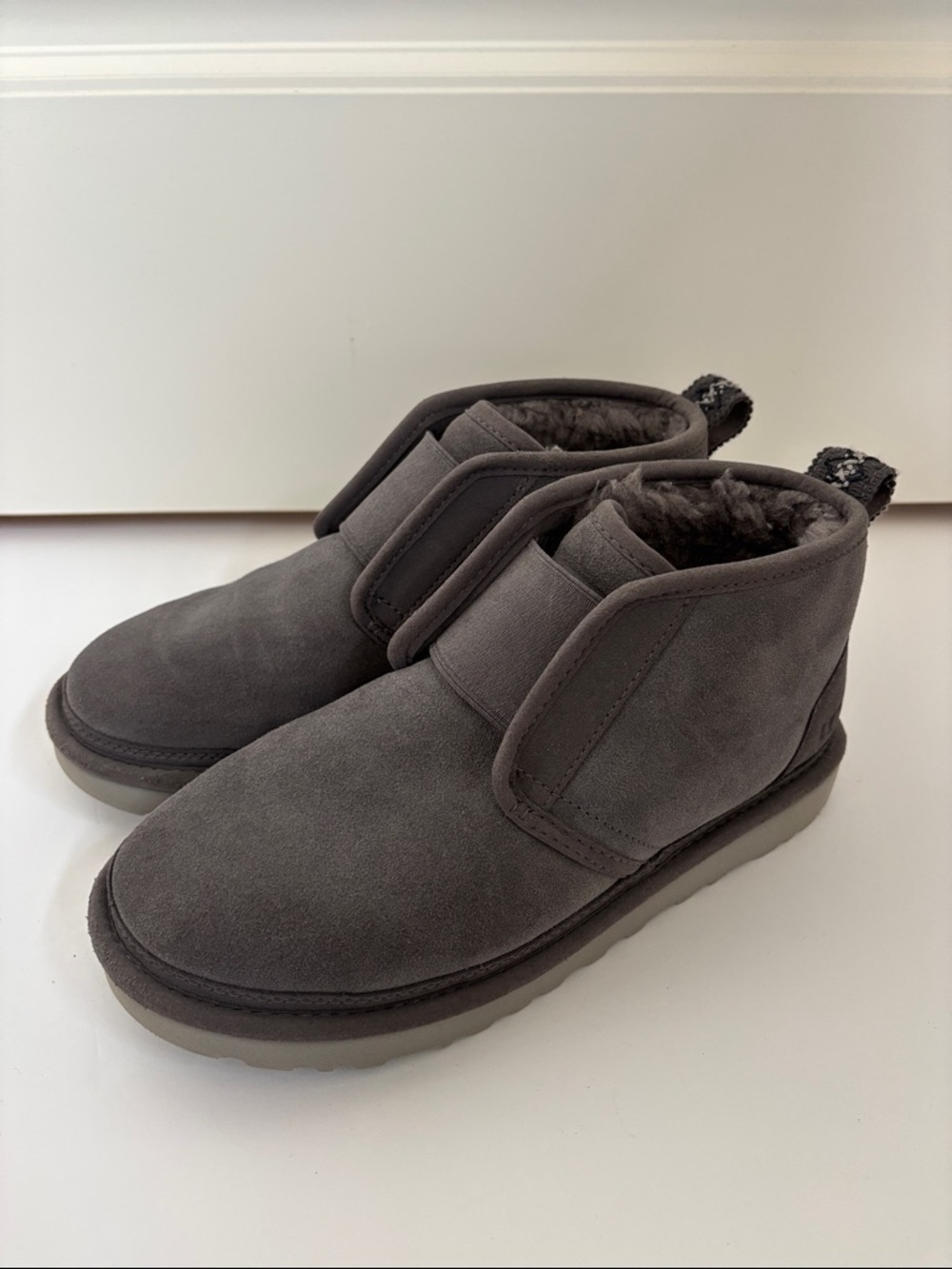 Ugg Neumel Flex Pull On‎ Boots Gray Suede Plush Sherling 1106995 Men's Size 7
